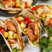 three Mahi Mahi Tacos on a platter