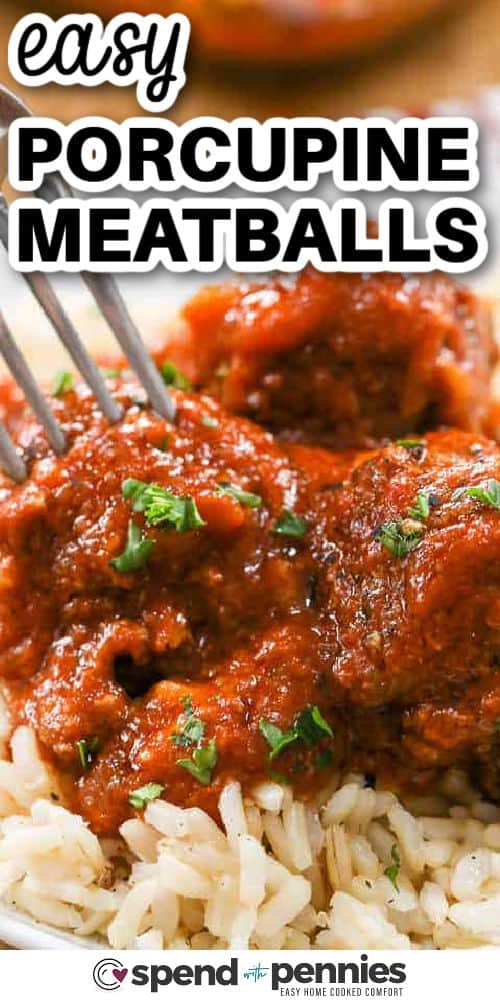 easy plated Porcupine Meatballs with a title