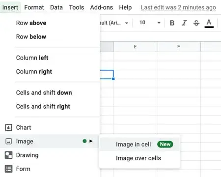 screenshot showing the contents of the Google Docs "insert image" dropdown menu