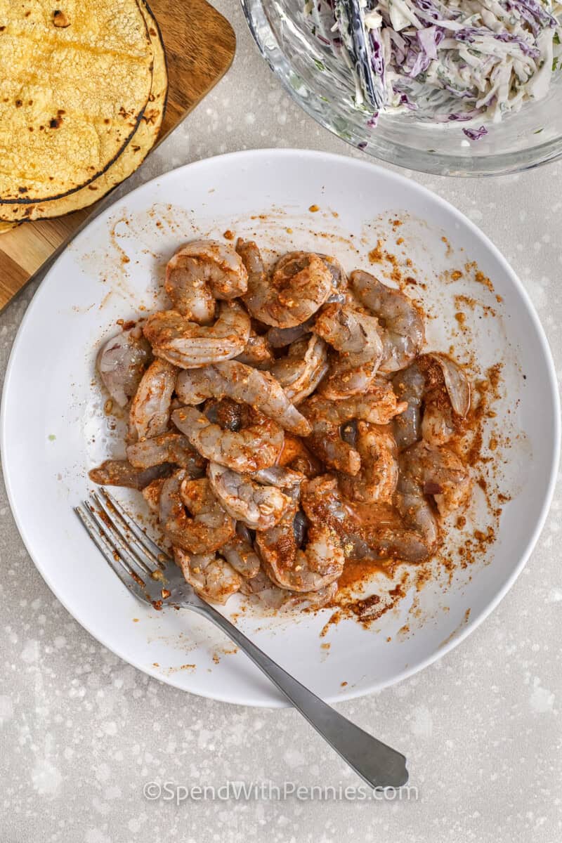 shrimp being prepared for shrimp tacos