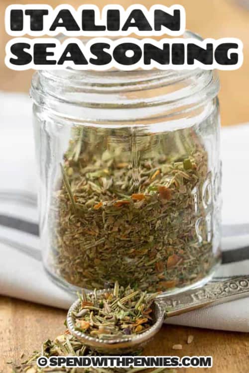 Italian Seasoning in a jar with writing 