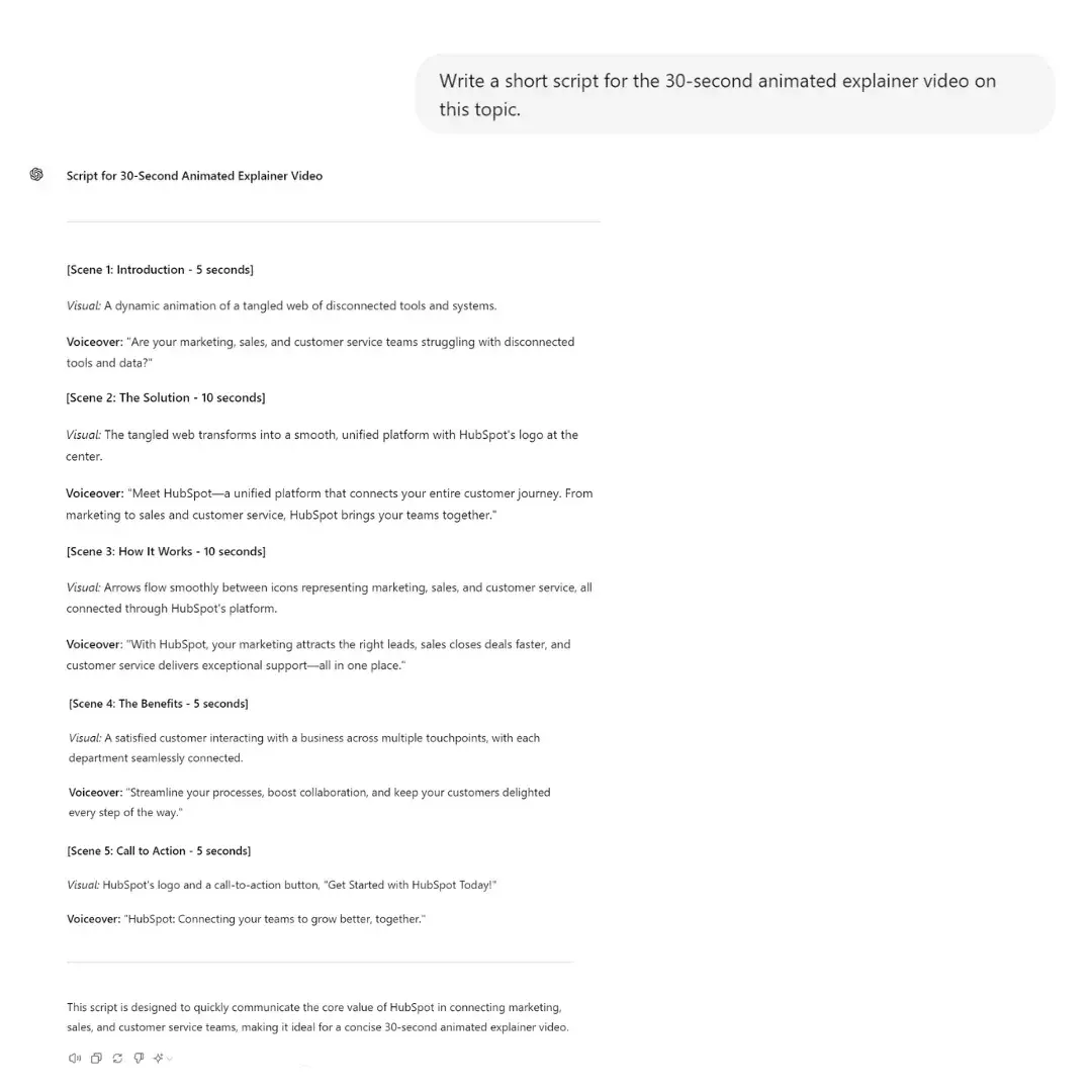 ai in content marketing, chatgpt-generated video script