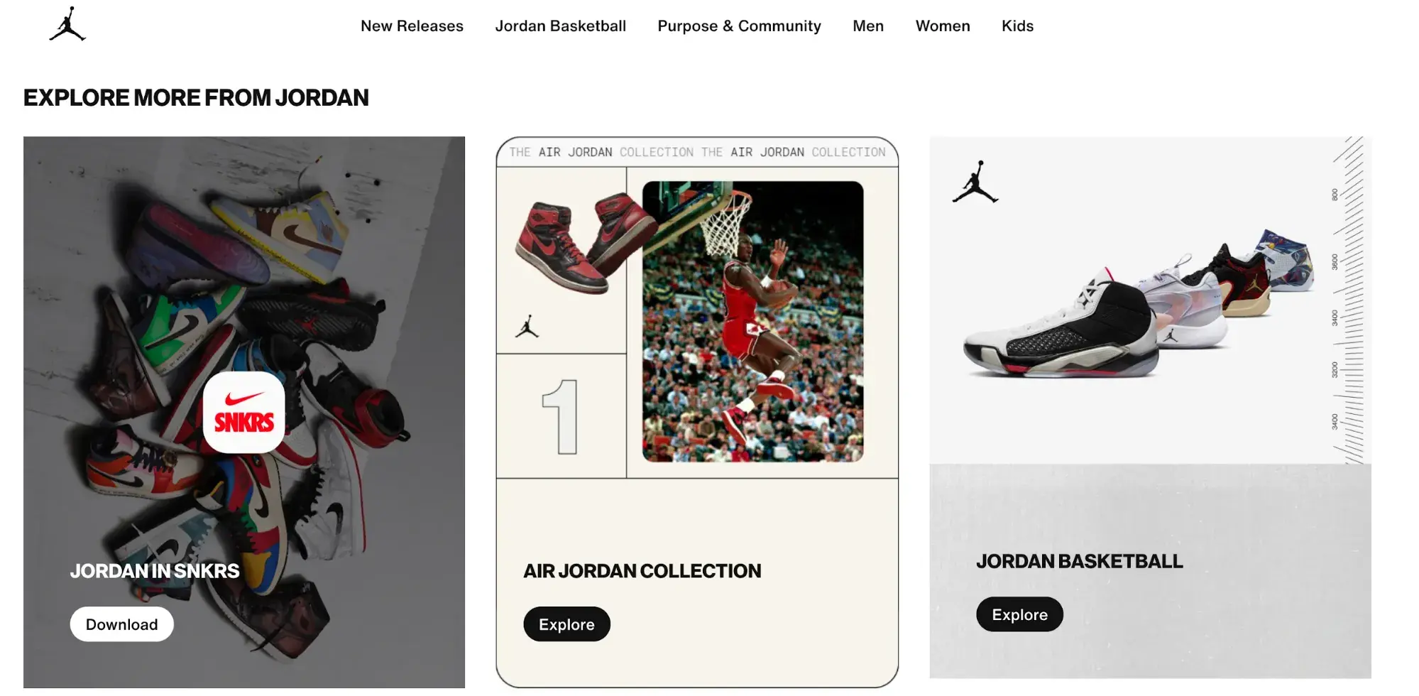 Screencap of the Air Jordan Collection from Nike.