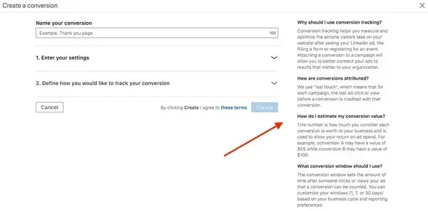 how does linkedin advertising work: creating a conversion for ad campaign