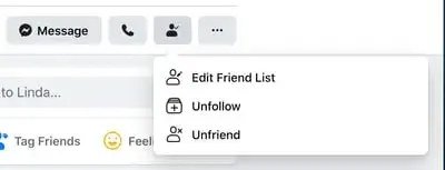 Screenshot showing how you can unfollow or unfriend someone on Facebook