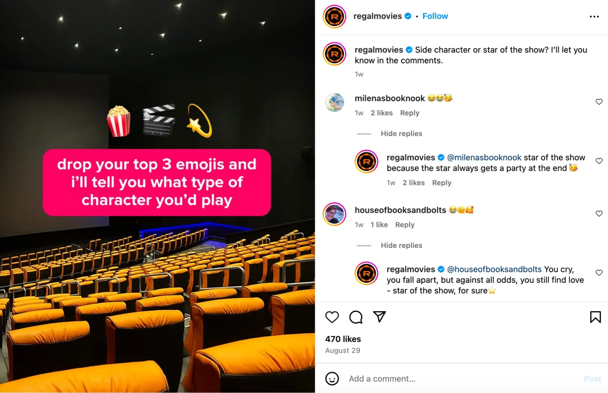 regal movie theater instagram post, marketing strategyhttps://www.instagram.com/p/C_Q_RkBPezR/