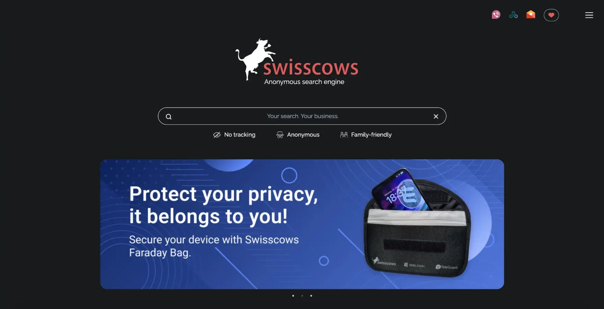 best google alternatives, Swisscows homepage.