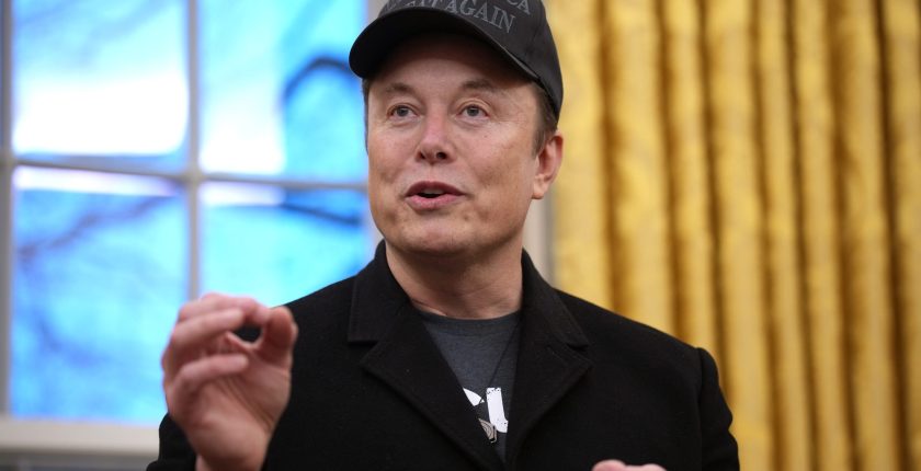 Tesla and SpaceX CEO Elon Musk delivers remarks as he joins U.S. President Donald Trump during an executive order signing in the Oval Office at the White House on February 11, 2025 in Washington, DC.