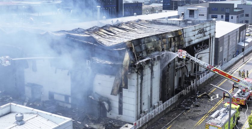 firefighters at site of burning lithium battery factory AP scaled